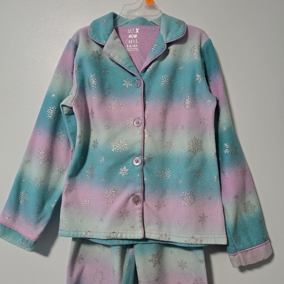Max & Olivia Girl's Size 6 Multicolored Foil Snowflake-Patterned Fleece Pajamas - Picture 2 of 9